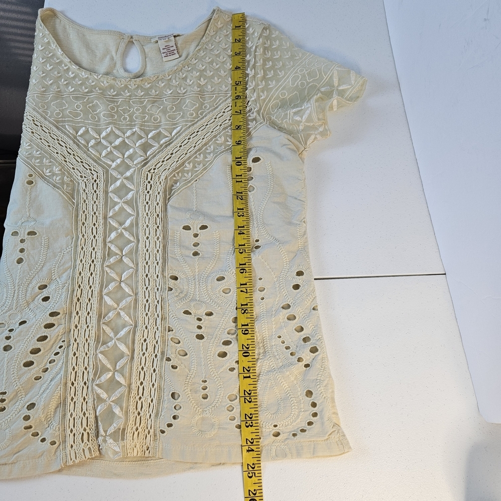 Sundance Cream Lace Women's Top Eyelet Patchwork Embroidery Size M - Picture 7 of 9